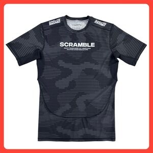 Scramble Jiu Jitsu Camo Shirt Men Medium Black Grey Rashguard Short Sleeve MMA
